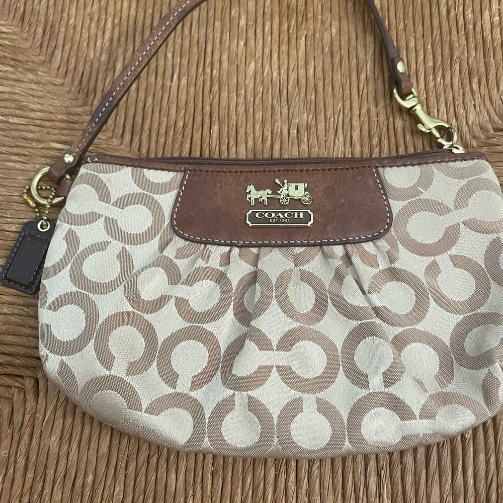COACH Beige Brown Signature Mini Shoulder Bag, great condition